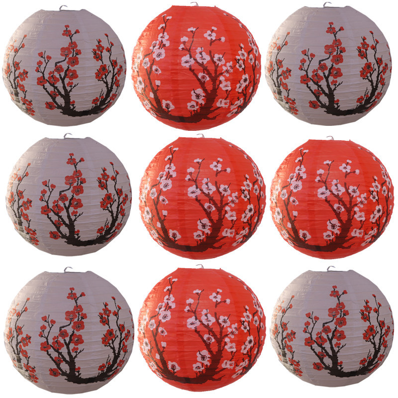 Japanese Lantern Paper - 30cm 빨간색/흰색 매화 종이 랜턴 중국