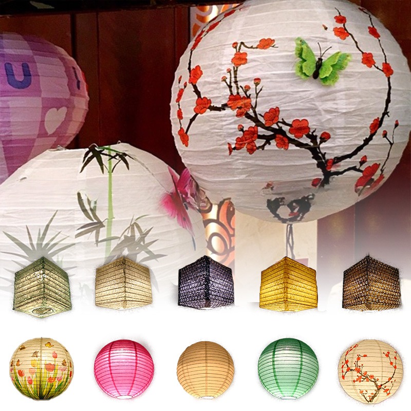 Japanese Lantern Paper - 일본식 30cm 꽃무늬 원형 종이 등불