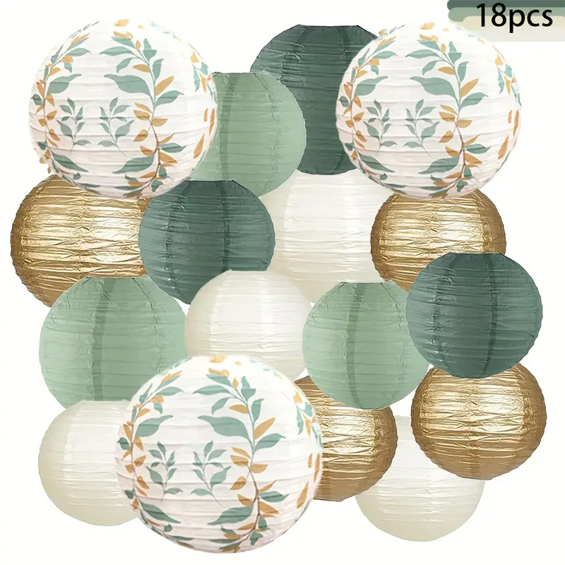 Japanese Lantern Paper - 18피스 그린 시리즈 세이지 골드 브랜치