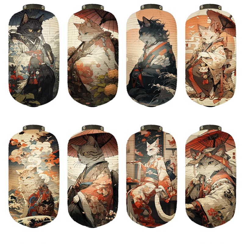 사무라이 고양이 아트 패턴 랜턴, 일본 기모노, 레스토 - Japanese Lantern Paper 리뷰 및 가격